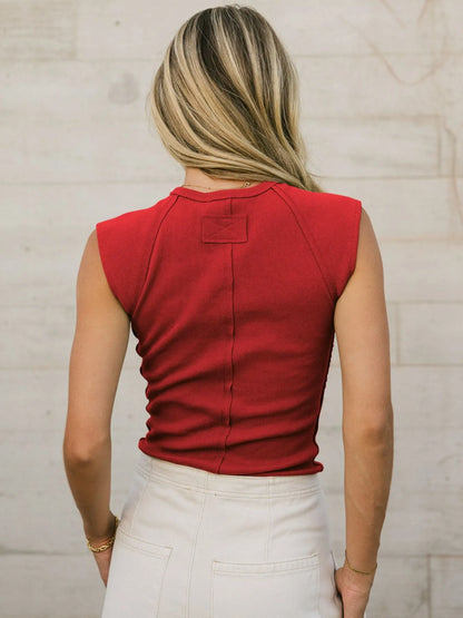 Solid Color Round Neck Top - Tops