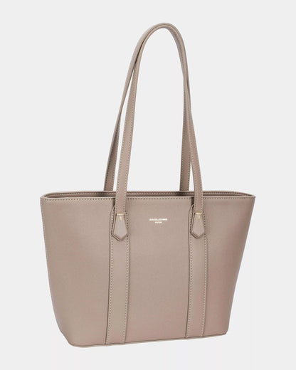 WARM TAUPE One Size Leather Tote Bag With Gold Hardware | Trendy Tote Bags Outfit Idea for Women by Ro + Ivy | Elevated Basics, Modern Comfort & Style