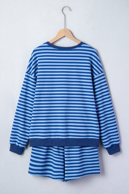 Striped Long Sleeve Top & Matching Shorts Casual Two-Piece Set — Timeless Comfortable Style - Short Sets