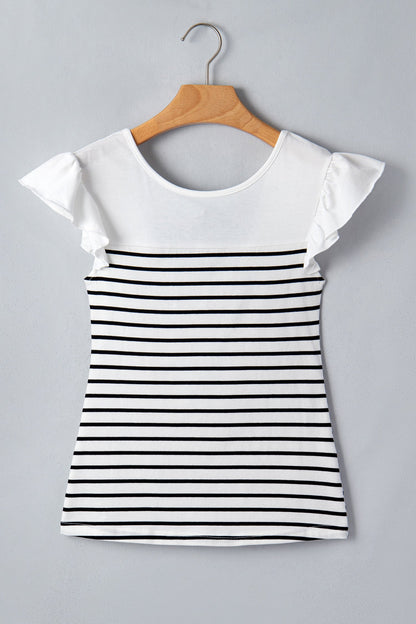 Striped Contrast Bow Tie Back Ruffle Sleeveless Tank Top — Sophisticated Casual Style