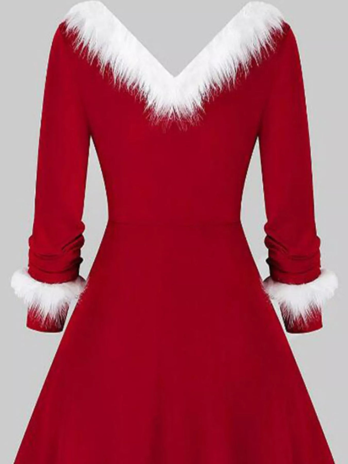 Long-Sleeve Christmas Dress with Fuzzy Trim