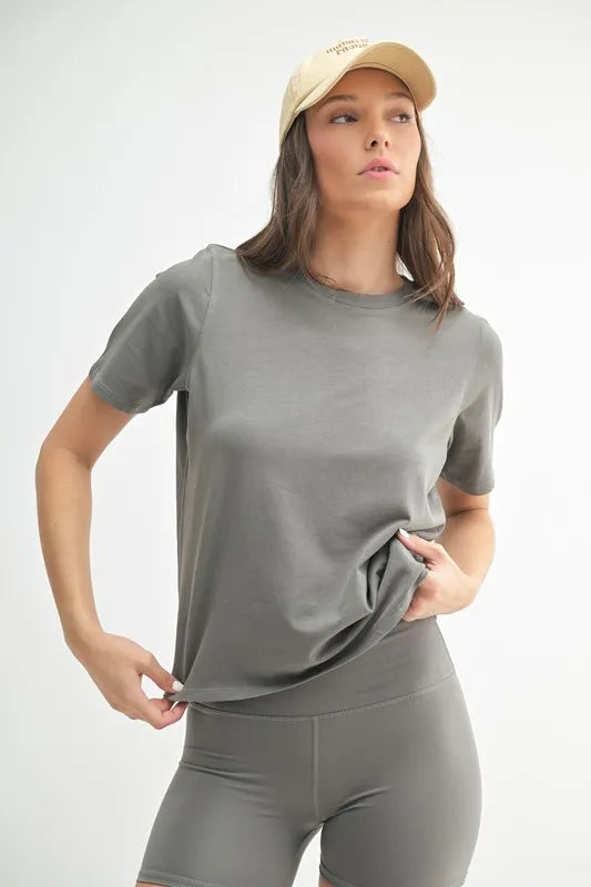 Round Neck Short Sleeve Cotton T-Shirt - NEW PEWTER T-Shirts