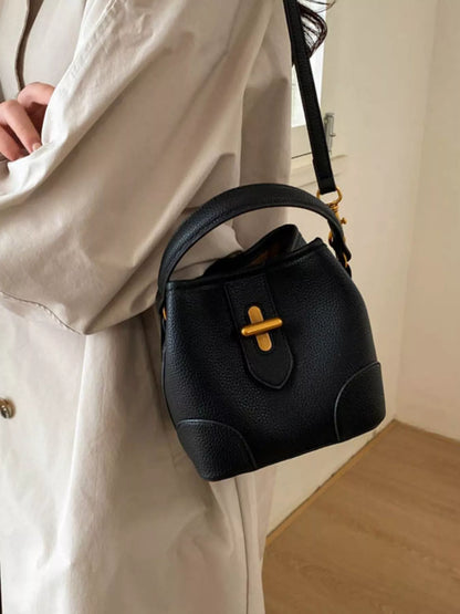 Textured Faux Leather Bucket Crossbody Bag
