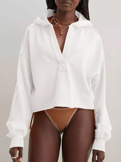 Exposed Seam Dropped Shoulder Hoodie - Pullover Hoodies