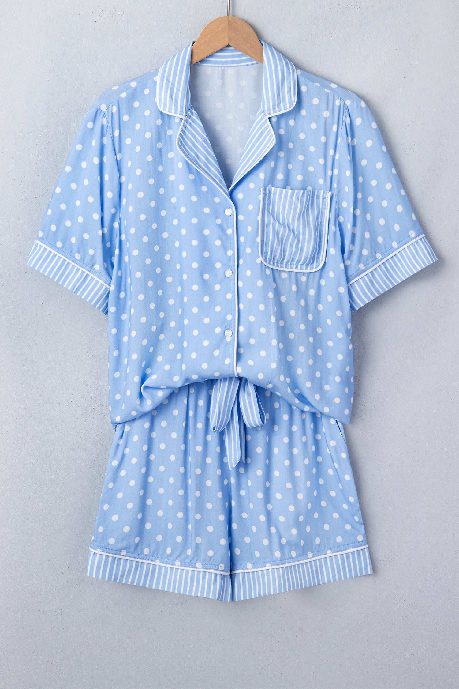 Polka Dot Striped Edge Short Sleeve Pajama Set — Cozy Playful Sleepwear Style - Loungewear & Sleepwear/Sleepwear