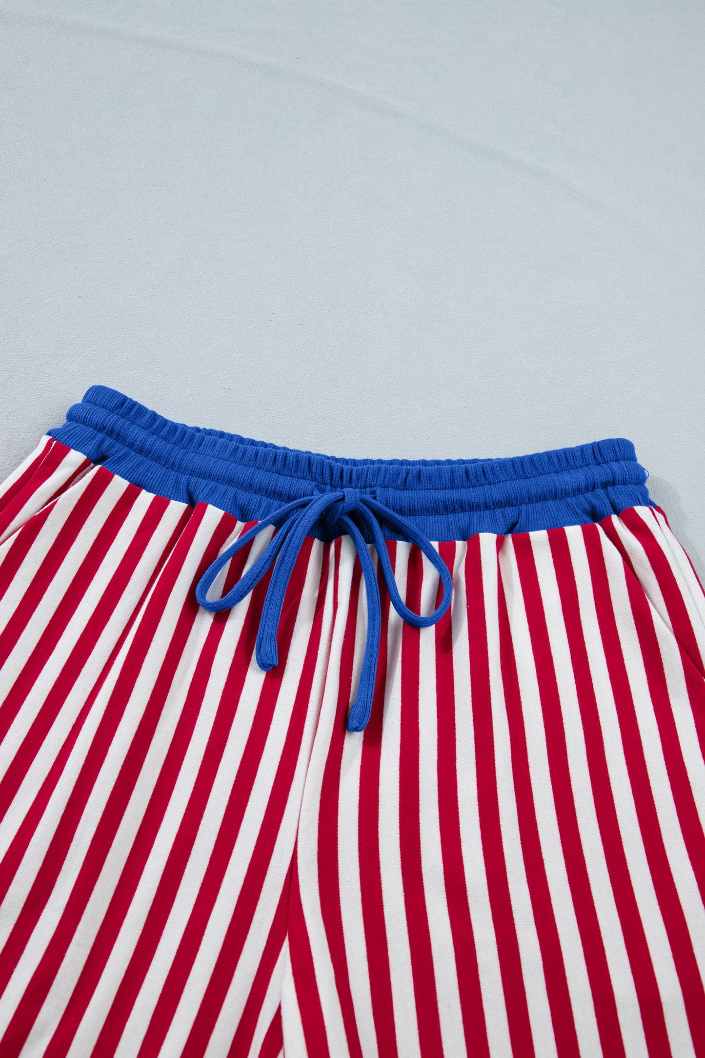 Striped V-Neck Contrast Trim Tee & Matching Shorts Two-Piece Set — Cute Casual Style - Short Sets