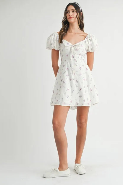 Floral Print Puff Sleeve Mini Dress – outfit idea for women | Ro + Ivy