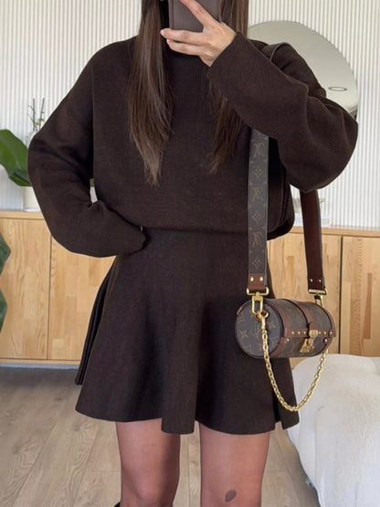 Women's Round Neck Long Sleeve Mini Sweater Dress - Sweater Dresses