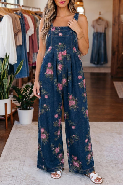Floral Print Wide Leg Relaxed Fit Jumpsuit — Boho Effortless Everyday Style - Jumpsuits & Rompers