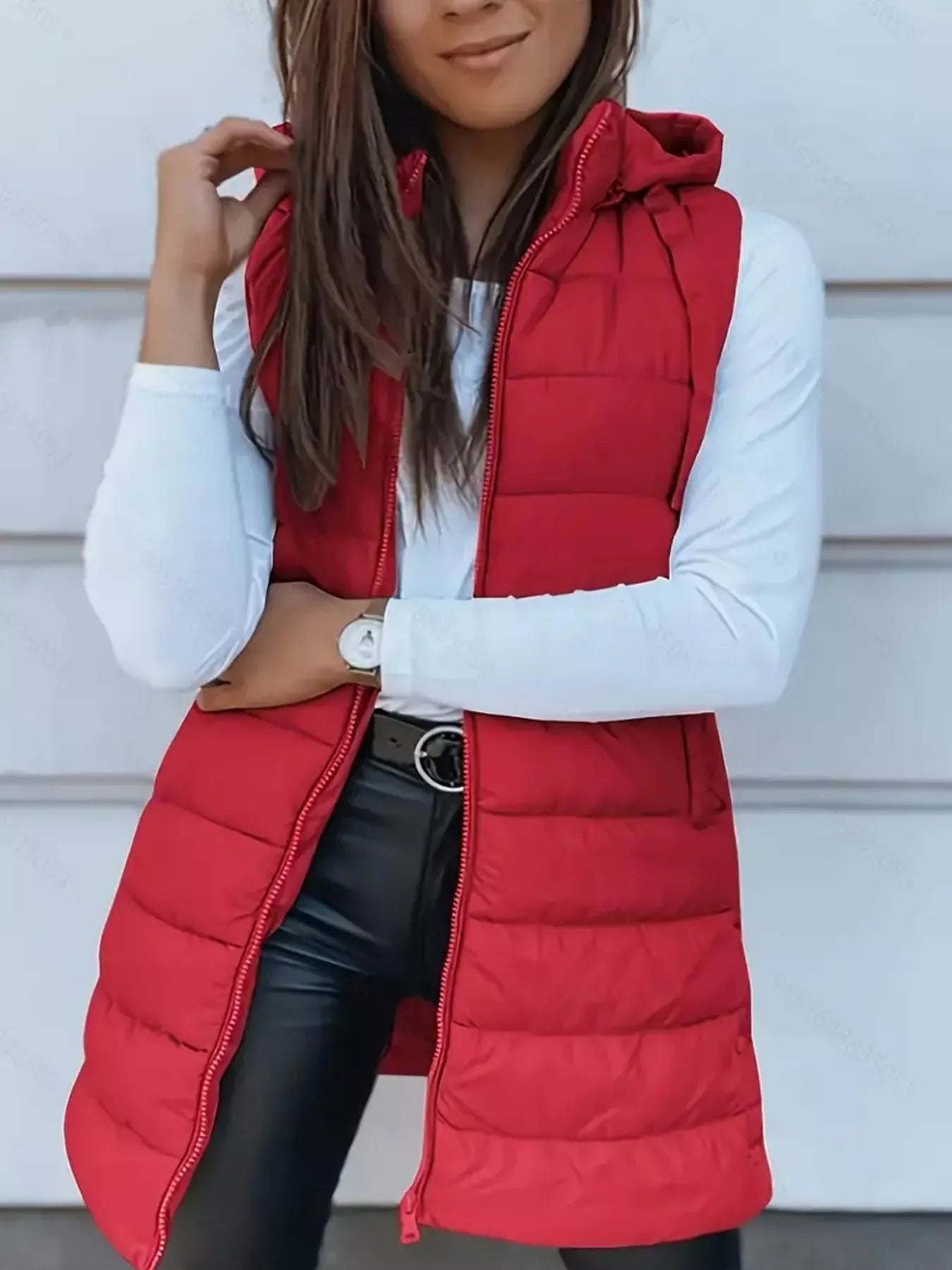 Zip Up Longline Hooded Puffer Vest