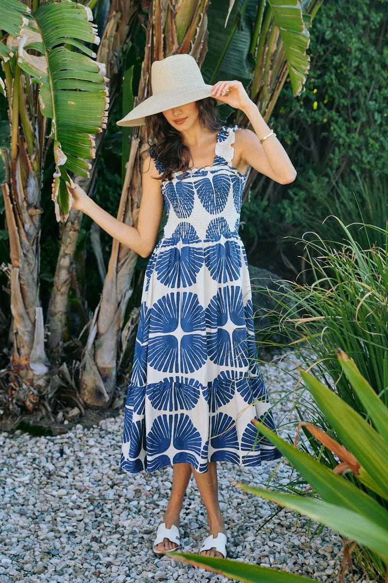 Women's Abstract Print Smocked Tiered Midi Dress - Midi Dresses