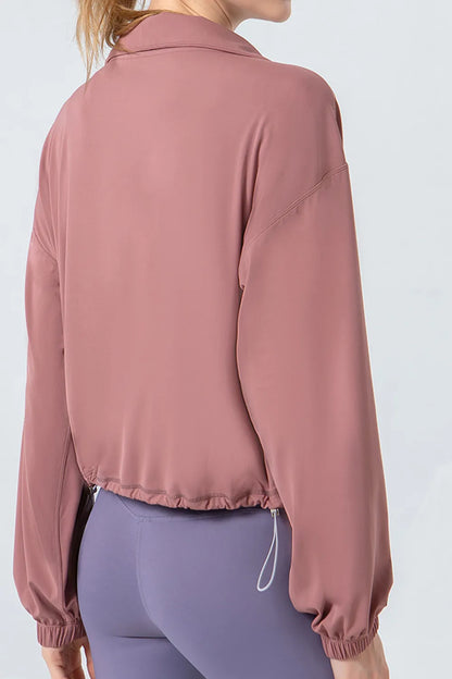 Side Drawstring Zip Up Dropped Shoulder Activewear Jacket