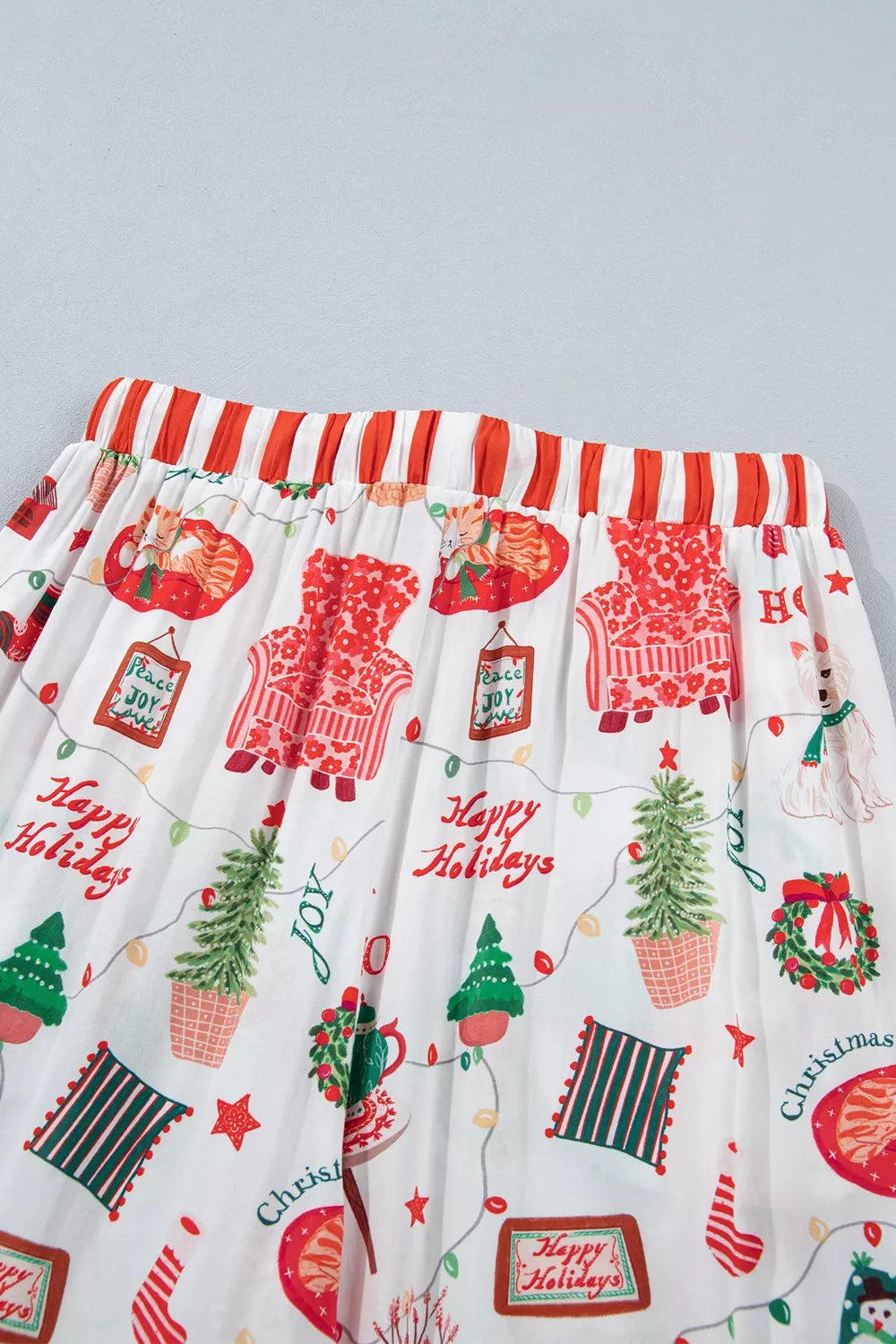 Striped Holiday Two-Piece Lounge Set with Button-Front Top and Matching Pants