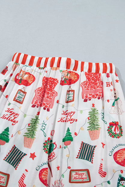 Striped Holiday Two-Piece Lounge Set with Button-Front Top and Matching Pants