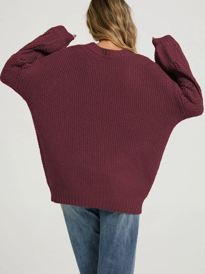 Textured Knit Openwork Sleeves Sweater