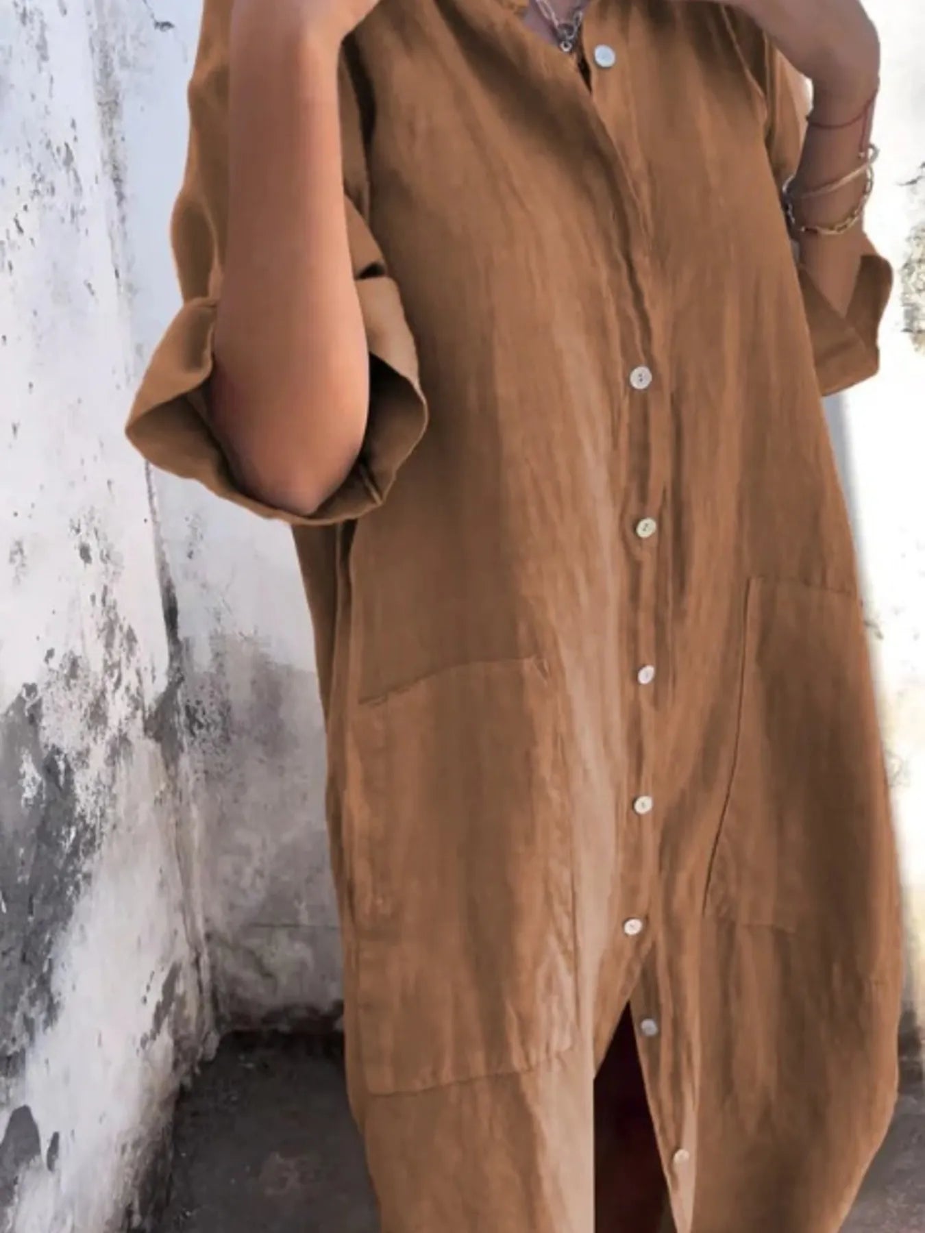 Women's Linen Button Down Shirt Mini Dress - Mini Dresses