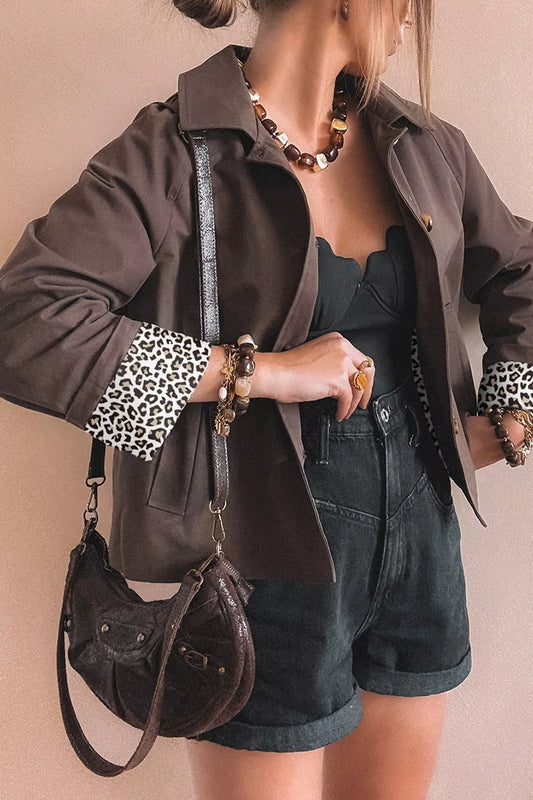 Women's Button Up Raglan Sleeve Shacket Coffee Brown