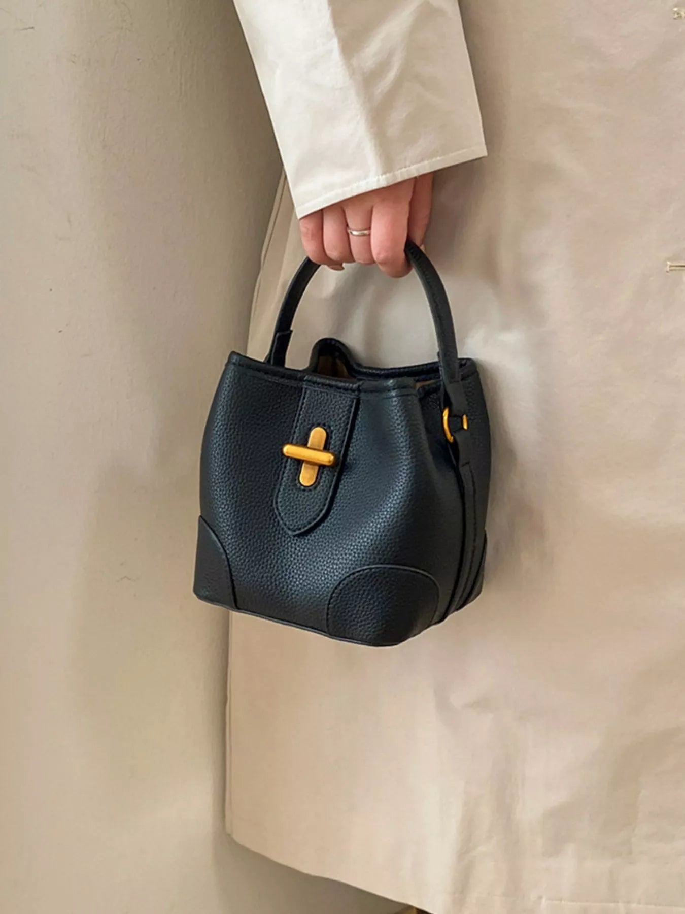 Textured Faux Leather Bucket Crossbody Bag