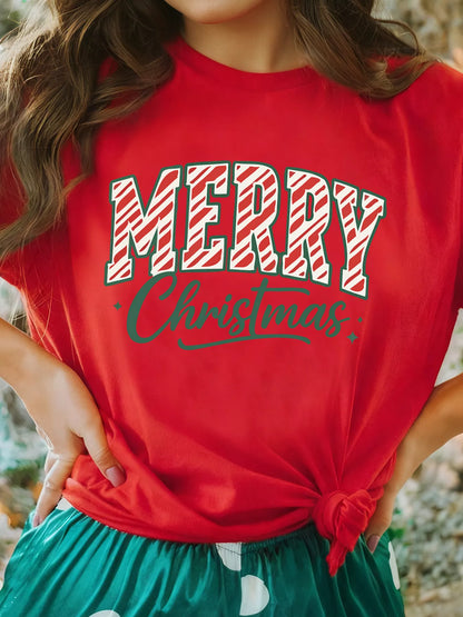 Merry Christmas Graphic Short-Sleeve Tee Scarlet