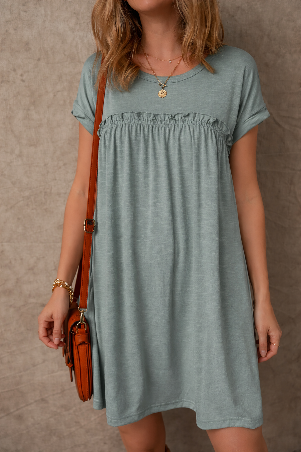 Gathered Seam Solid Casual T-Shirt Dress — Feminine Flowy Everyday Style - T Shirt Dresses