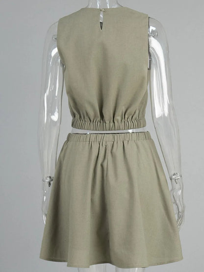 Round Neck Sleeveless Top and Skirt Set - Outfit Sets