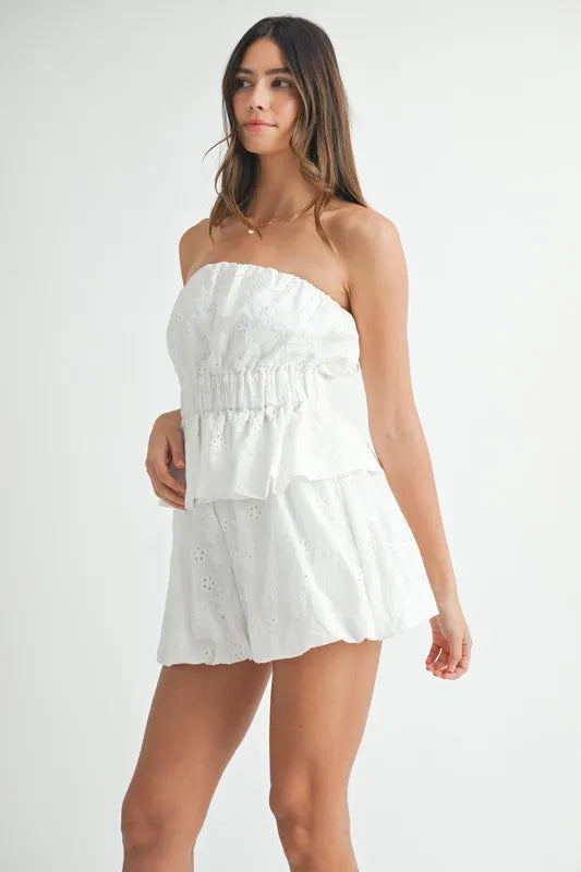 Floral Eyelet Lace Tube Top And Short Set – outfit idea for women | Ro + Ivy