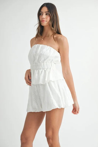 Floral Eyelet Lace Tube Top And Short Set – outfit idea for women | Ro + Ivy