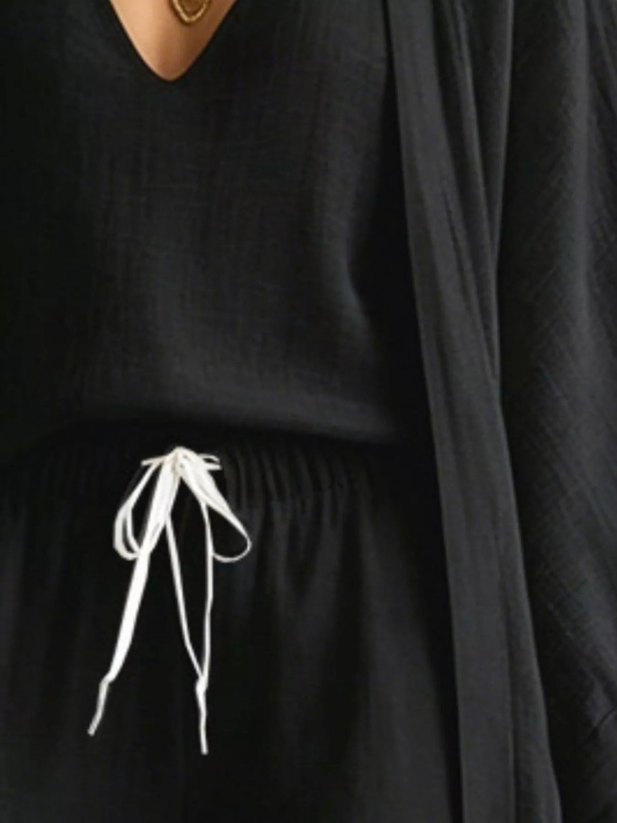 Three-Piece Lounge Set with V-Neck Top, Open Cardigan and Drawstring Pants