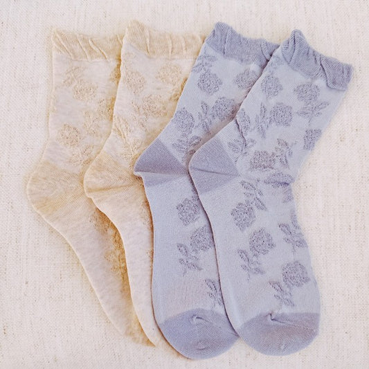 As Shown One Size Embossed Flower Soft Knit Socks Set Of 2 | Trendy Socks Outfit Idea for Women by Ro + Ivy | Elevated Basics, Modern Comfort & Style