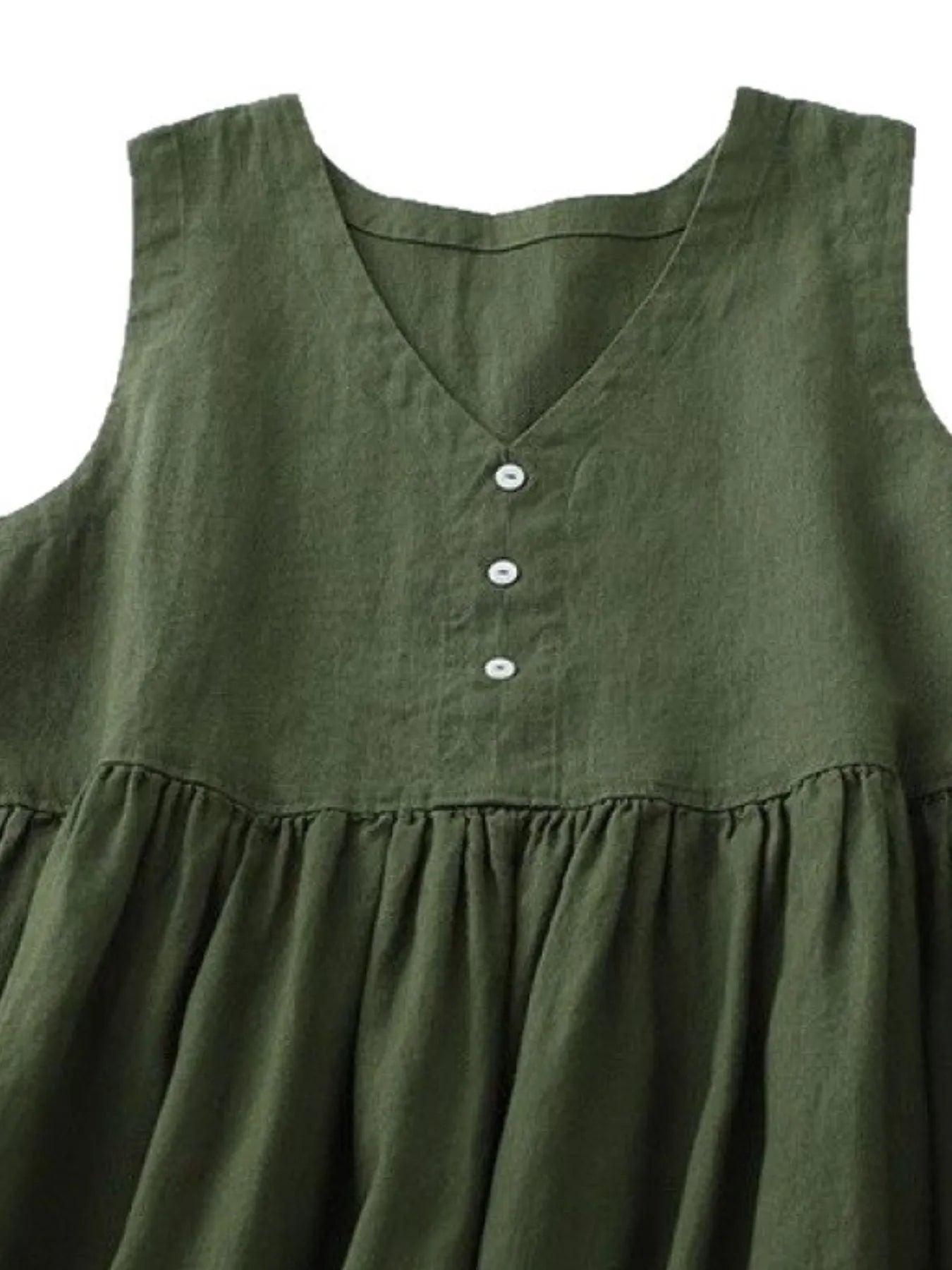 Women's V-Neck Button Detail Sleeveless Midi Dress - Midi Dresses