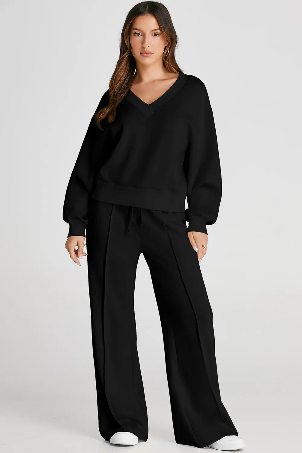 Women's V-Neck Long Sleeve Top and Pants Loungewear Set - Loungewear Sets