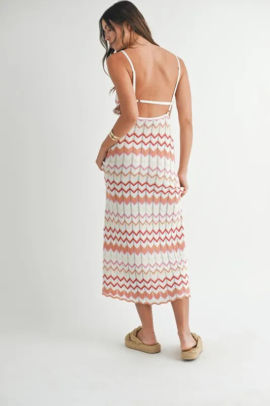 Lightweight Pointelle Chevron Knit Maxi Dress — Delicate Textured Flattering Everyday Style - Maxi Dresses