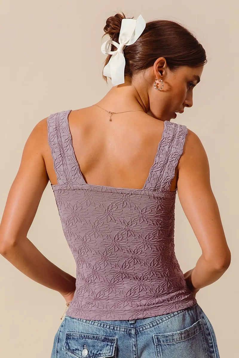 Floral Jacquard Sleeveless Tank Top in Dusty Lavender | Trendy Tops Outfit Idea for Women by Ro + Ivy | Elevated Basics, Modern Comfort & Style