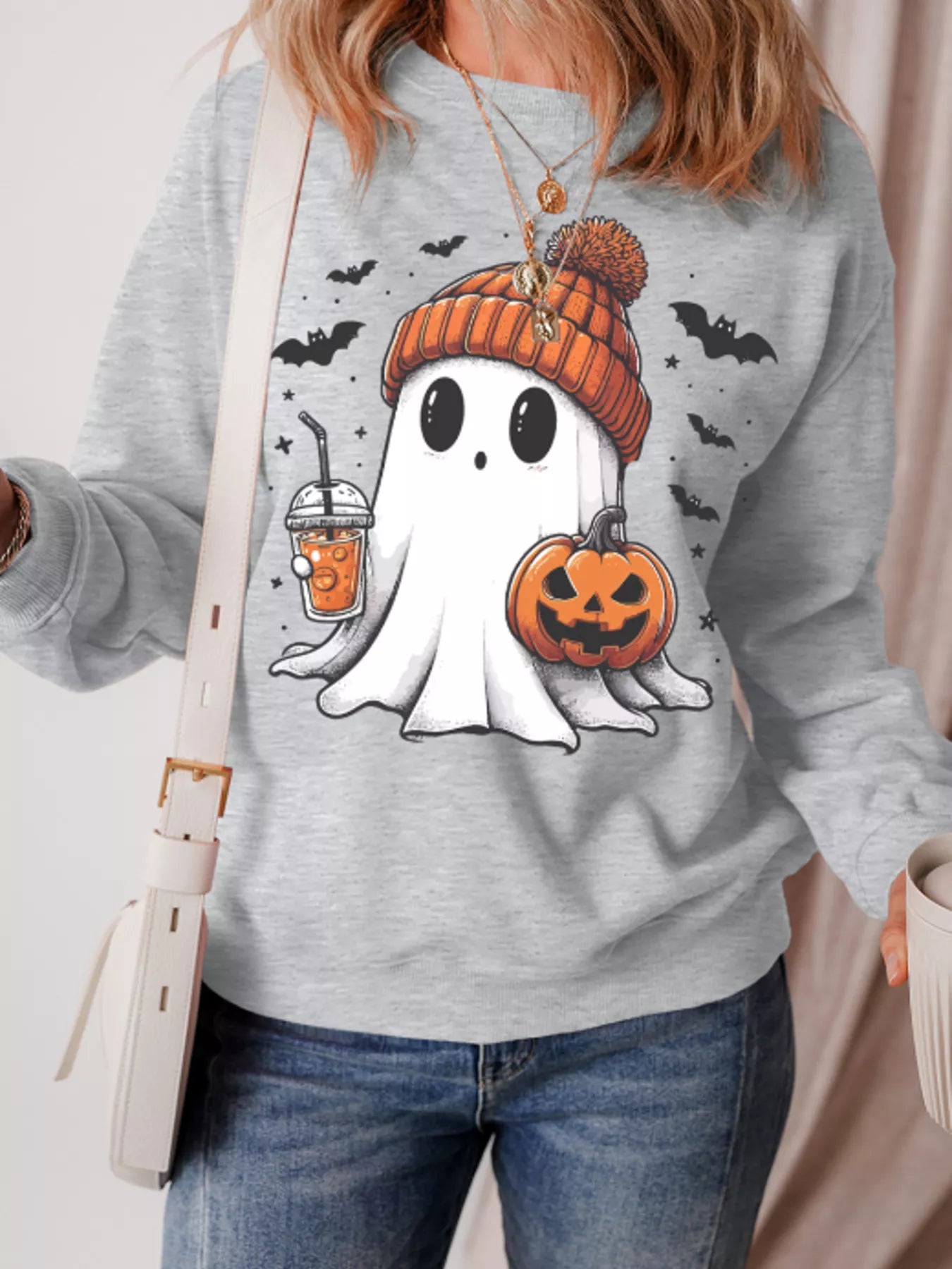 Cute Halloween Ghost Round Neck Sweatshirt
