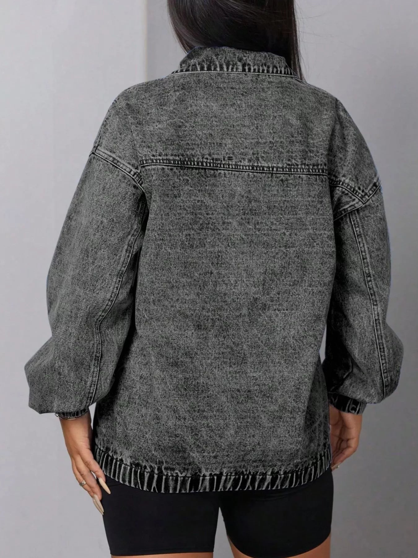 Women's Elastic Hem Quarter Zip Denim Top - Denim Jackets