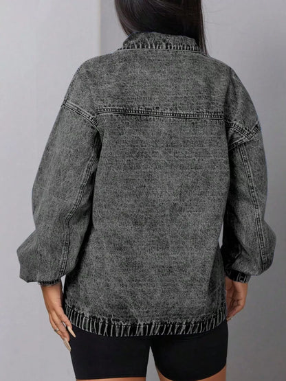 Women's Elastic Hem Quarter Zip Denim Top - Denim Jackets