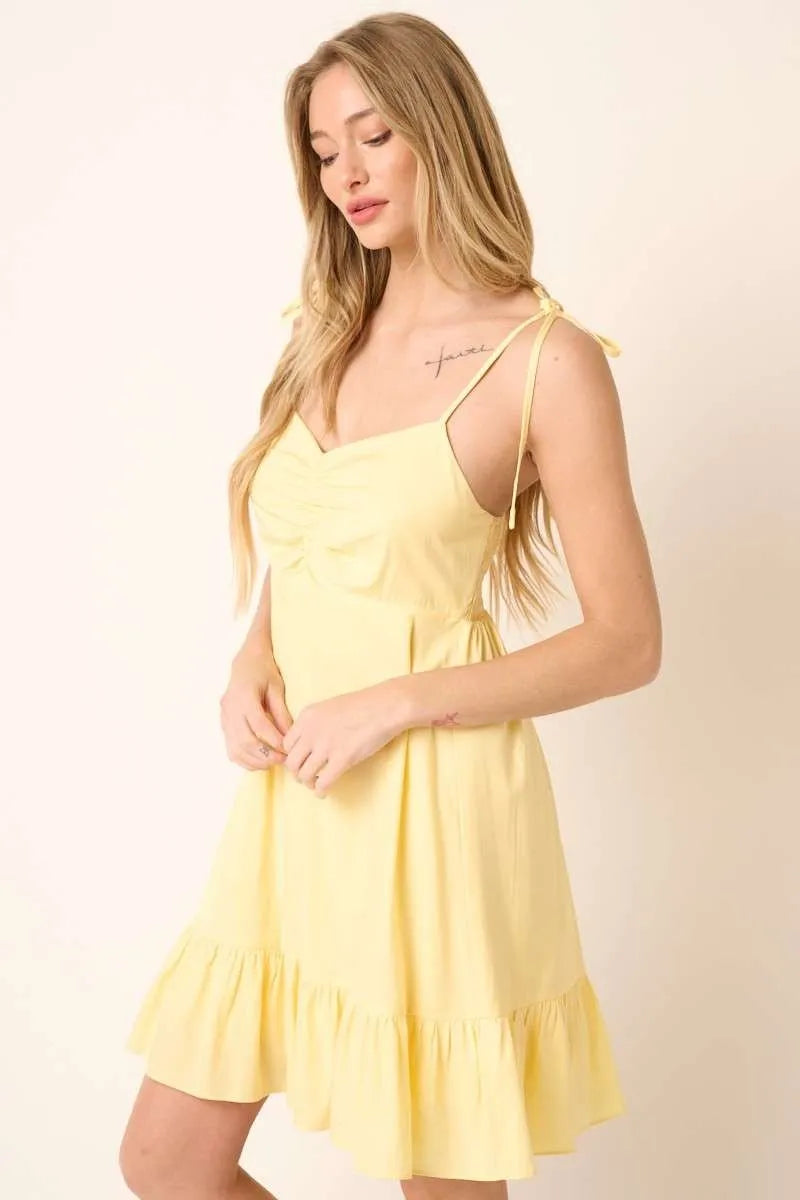 Ruched Spaghetti Strap Cotton Mini Dress - Mini Dresses