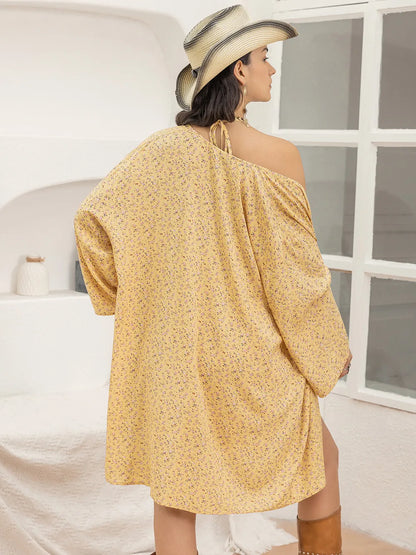 Women's Printed Halter Neck Romper and Cover Up Set - Rompers