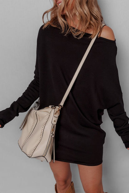 Off Shoulder Long Sleeve Sweater Mini Dress | Trendy Mini Dresses Outfit Idea for Women by Ro + Ivy | Elevated Basics, Modern Comfort & Style