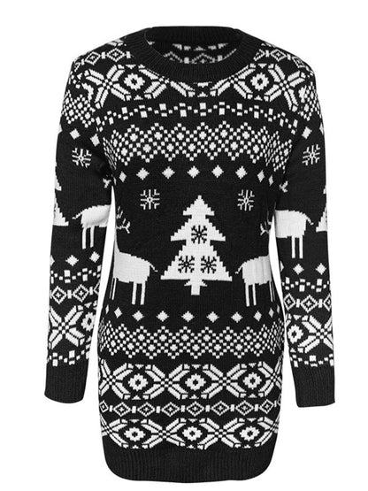 Christmas-Themed Round Neck Long-Sleeve Mini Sweater Dress