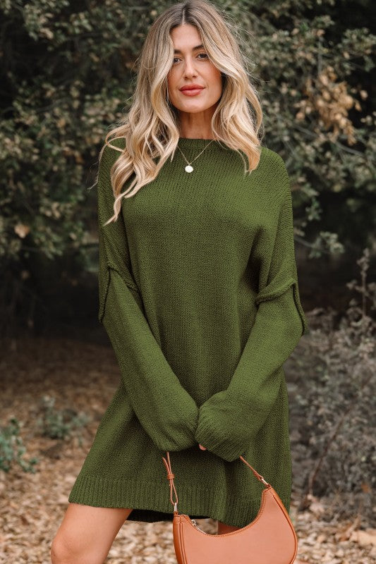 Four Leaf Clover Drop Shoulder Slouchy Sweater Mini Dress | Trendy Mini Dresses Outfit Idea for Women by Ro + Ivy | Elevated Basics, Modern Comfort & Style