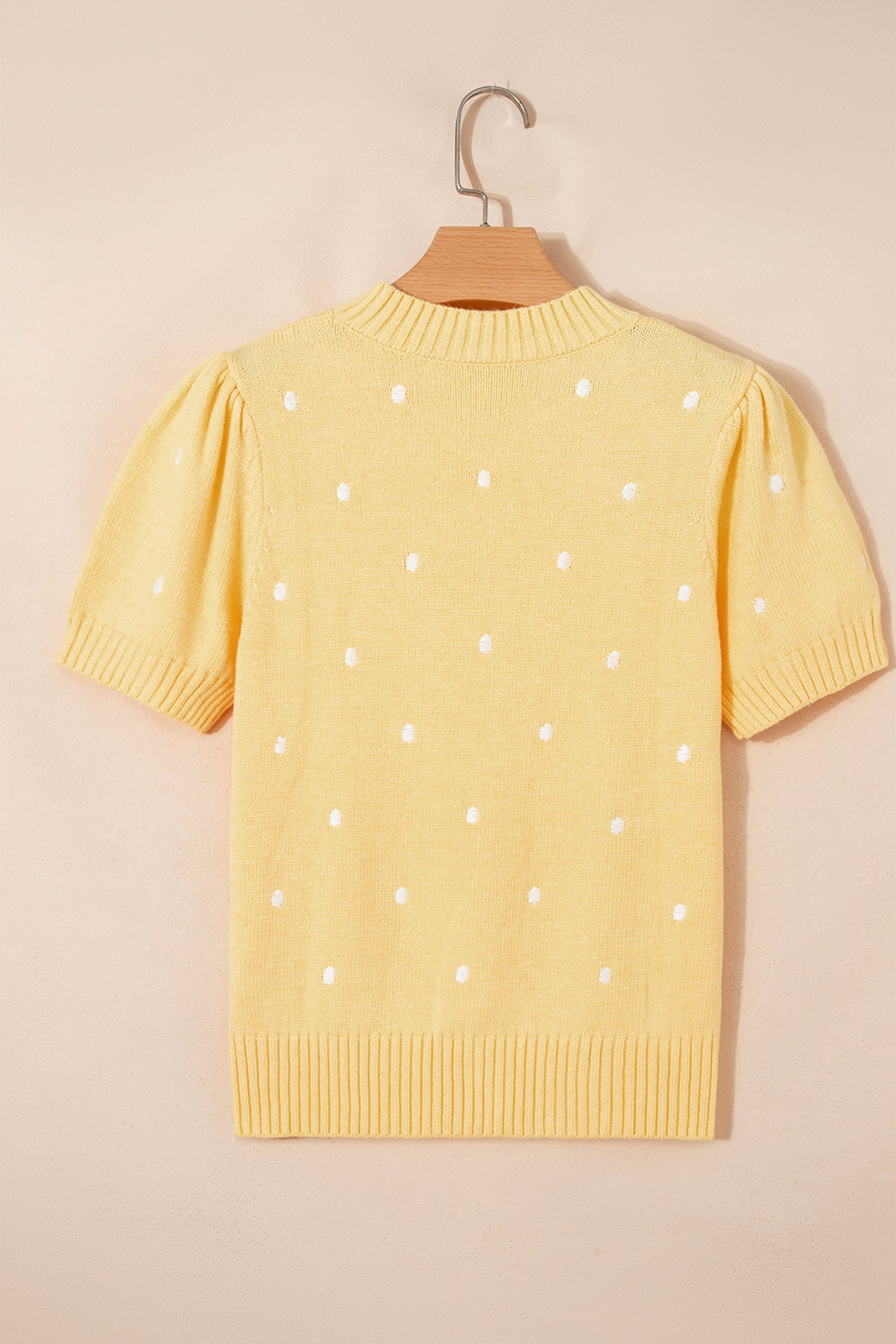 Polka Dot Bubble Sleeve Short Sleeve Knit Sweater Top — Playful Sophisticated Style - Sweaters & Cardigans/Short Sleeve Sweaters