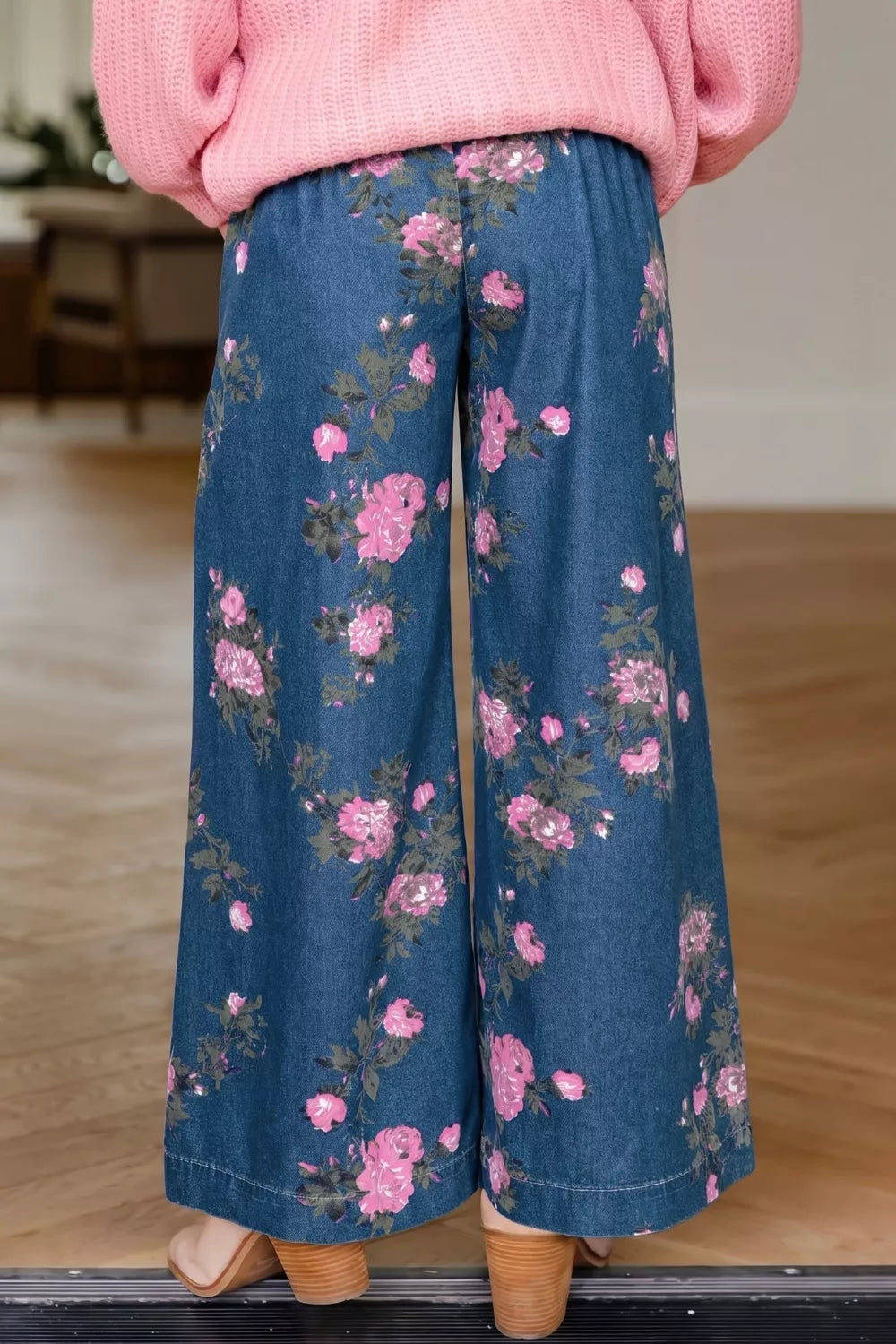 Women's Floral Print Wide Leg Jeans - Jeans