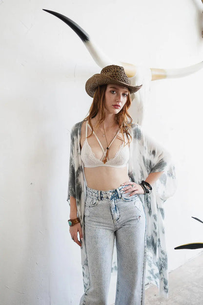 Center Cross Strap Lace Bralette White