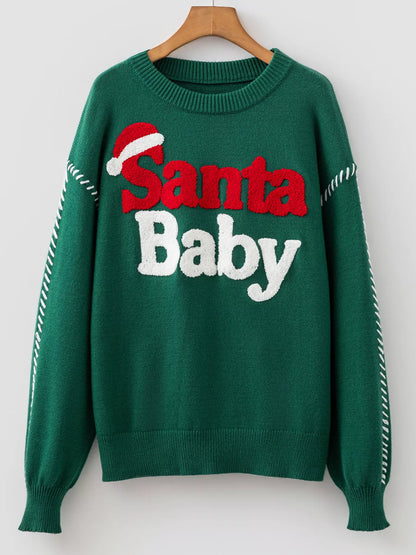 Santa Baby Embroidered Christmas Pullover Sweater