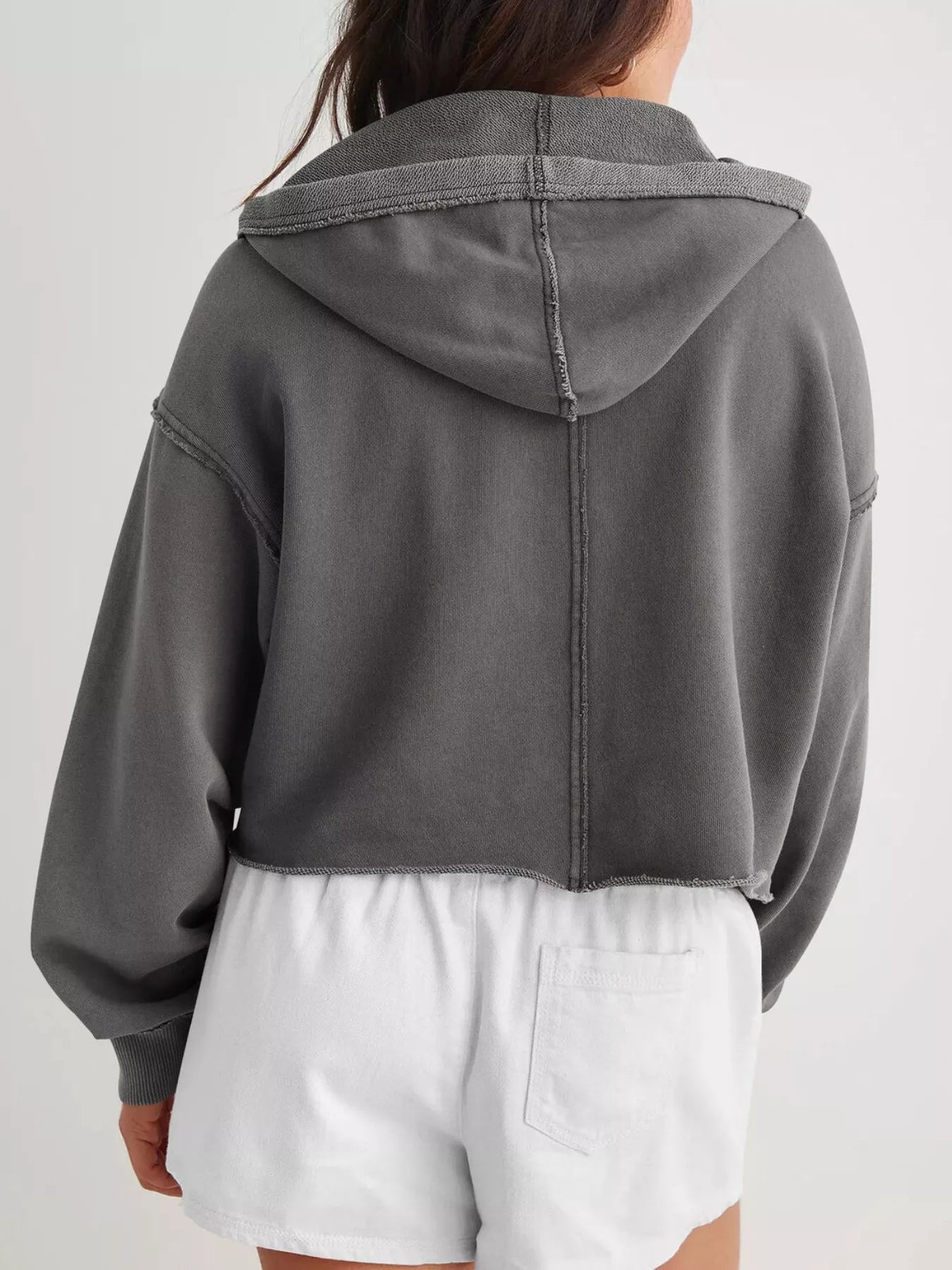 Exposed Seam Dropped Shoulder Hoodie - Pullover Hoodies