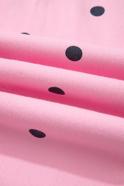 Polka Dot Denim Barrel Leg Overalls