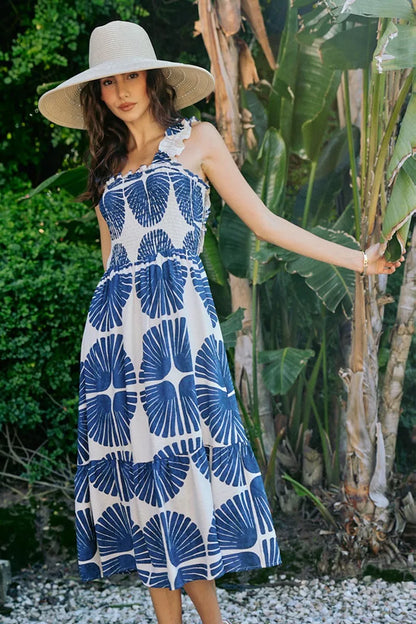 Women's Abstract Print Smocked Tiered Midi Dress - Midi Dresses