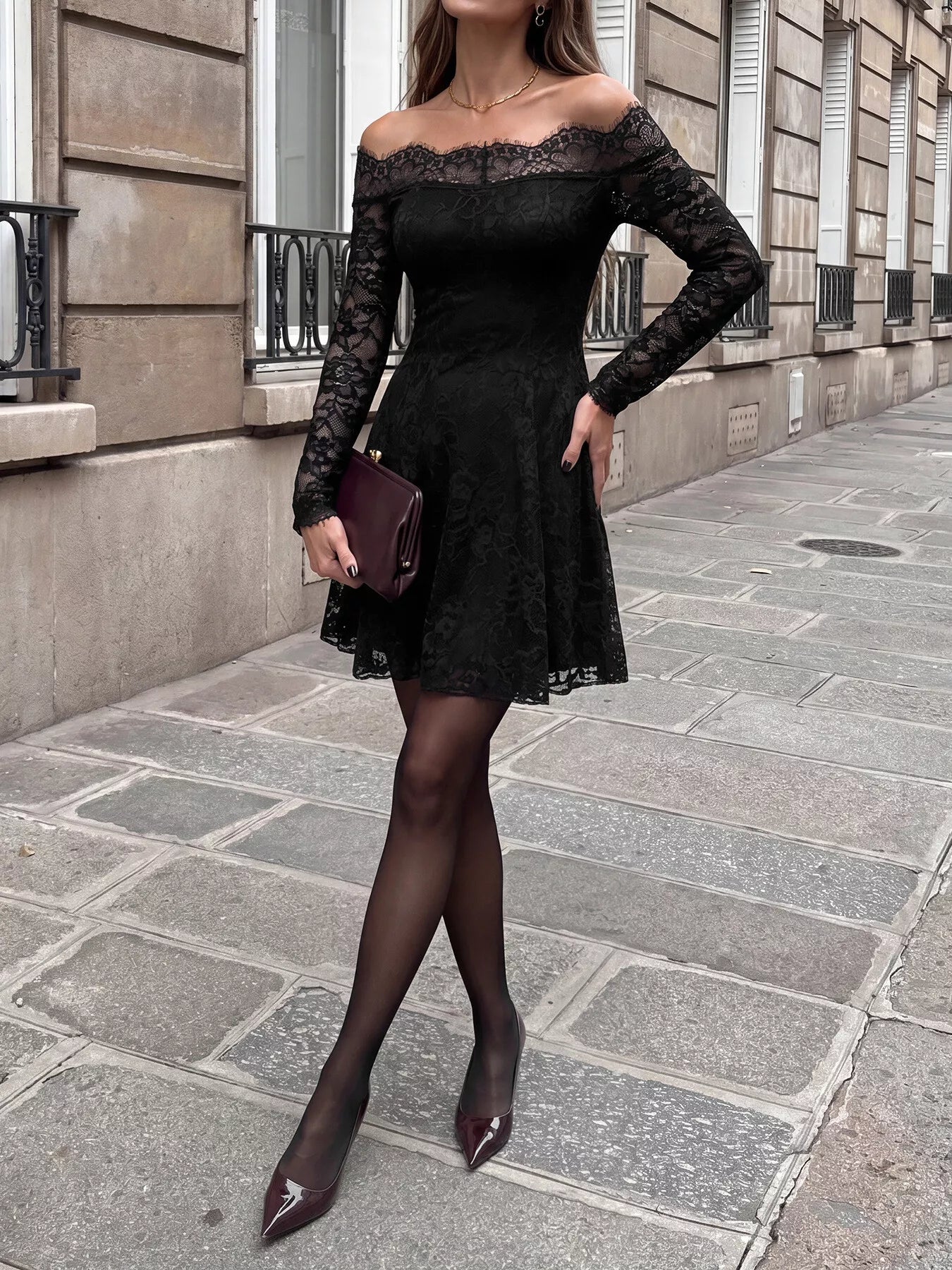 Women's Lace Off Shoulder Mini Dress - Mini Dresses