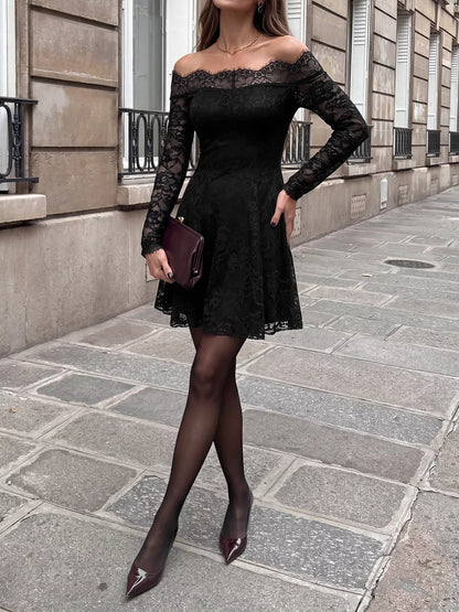 Women's Lace Off Shoulder Mini Dress - Mini Dresses